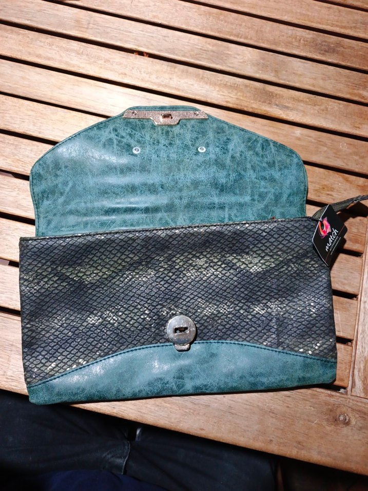 Vintage Yılan Desenli yeşil Deri Kadın Portföy Çanta - Görsel 5