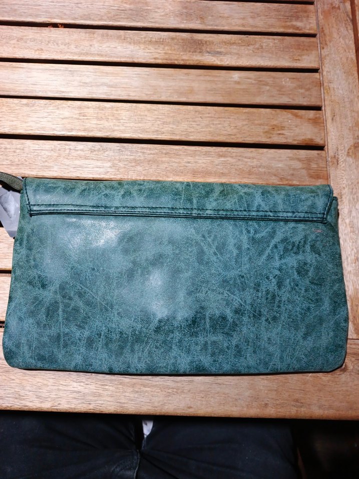 Vintage Yılan Desenli yeşil Deri Kadın Portföy Çanta - Görsel 4