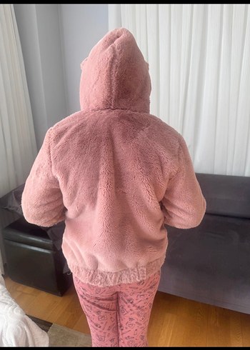 H&M Kız Çocuk Pembe Peluş Kapüşonlu Mont
