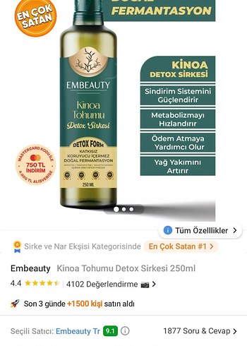 Embeauty Kinoa Tohumu Detox Sirkesi 250ml