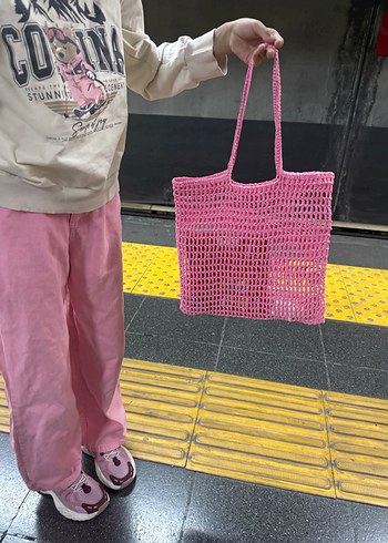 Beden Pembe Örgü Dantel çanta