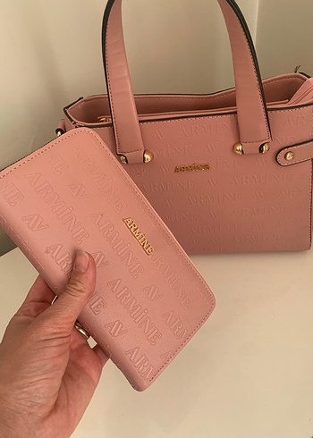 Armine Armine Pembe Deri Kadın Çanta ve Cüzdan Seti