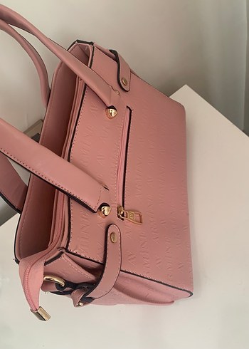 Beden pembe Renk Armine Pembe Deri Kadın Çanta ve Cüzdan Seti
