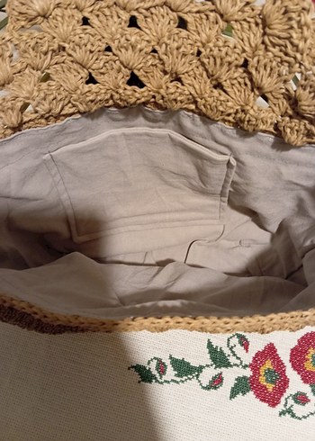 kağıt ipten örülmüş, büyük hasır çanta sıfırdır - Görsel 4