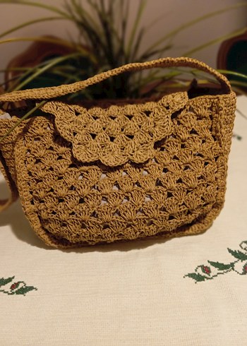 kağıt ipten örülmüş, büyük hasır çanta sıfırdır - Görsel 2