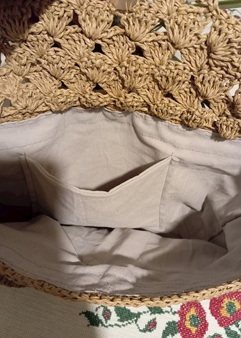 kağıt ipten örülmüş, büyük hasır çanta sıfırdır - Görsel 6