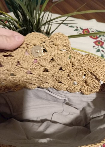 kağıt ipten örülmüş, büyük hasır çanta sıfırdır - Görsel 5