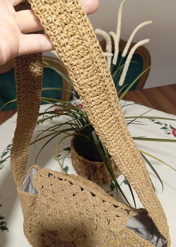 kağıt ipten örülmüş, büyük hasır çanta sıfırdır - Görsel 7