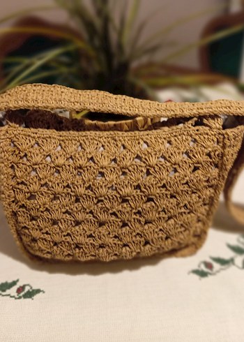 kağıt ipten örülmüş, büyük hasır çanta sıfırdır - Görsel 3