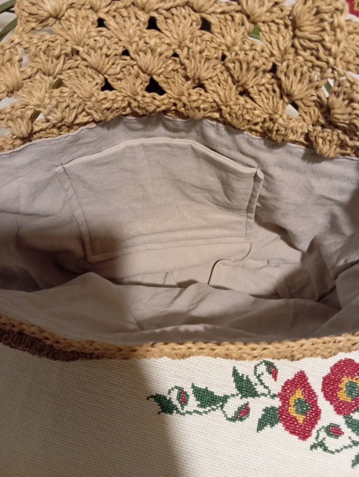 kağıt ipten örülmüş, büyük hasır çanta sıfırdır - Görsel 4