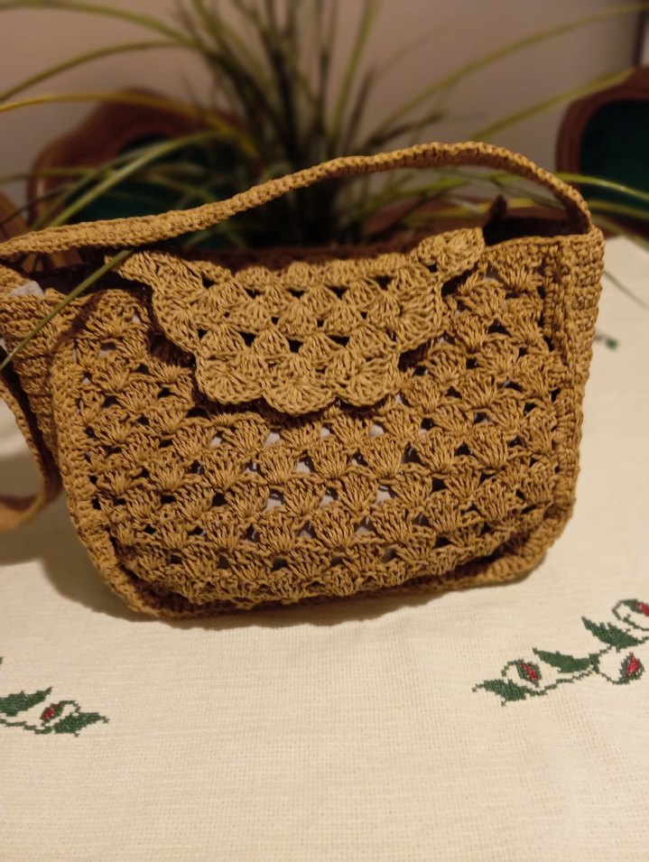 kağıt ipten örülmüş, büyük hasır çanta sıfırdır - Görsel 2