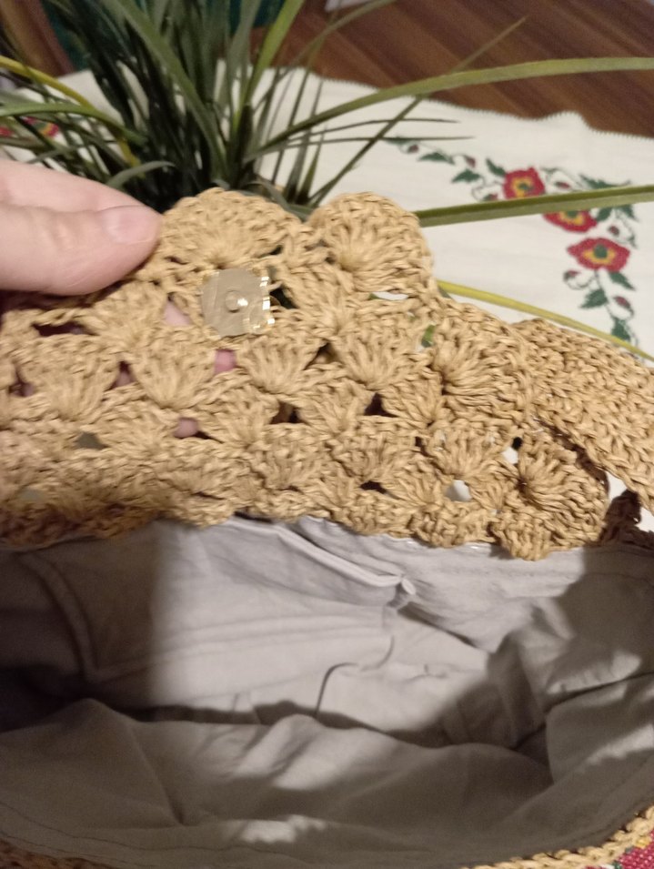 kağıt ipten örülmüş, büyük hasır çanta sıfırdır - Görsel 5