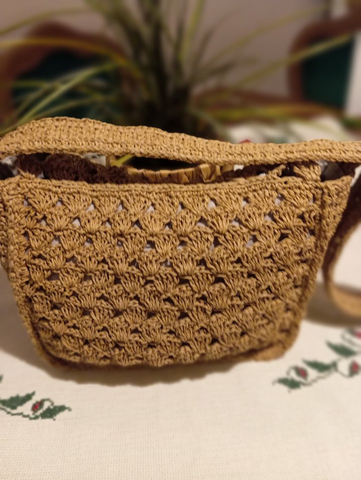 kağıt ipten örülmüş, büyük hasır çanta sıfırdır - Görsel 3