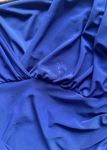 Mavi V Yakalı Uzun Kollu Drapeli Bluz - Görsel 2