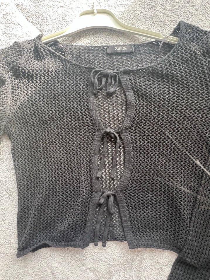 Siyah Örgü Kadın Triko Hırka - Görsel 2