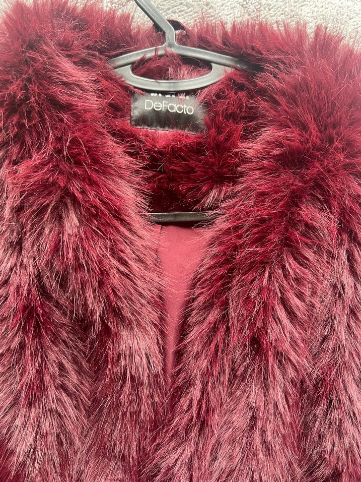 Bordo Kürk Detaylı Kadın Midi Kaban - Görsel 2