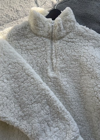 Gri Kadın Peluş Yumuşak Fermuarlı Sweatshirt - Görsel 2