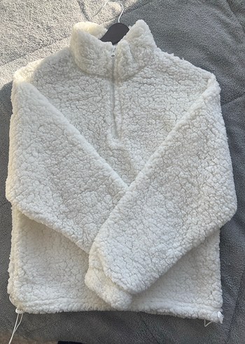 Gri Kadın Peluş Yumuşak Fermuarlı Sweatshirt - Görsel 3