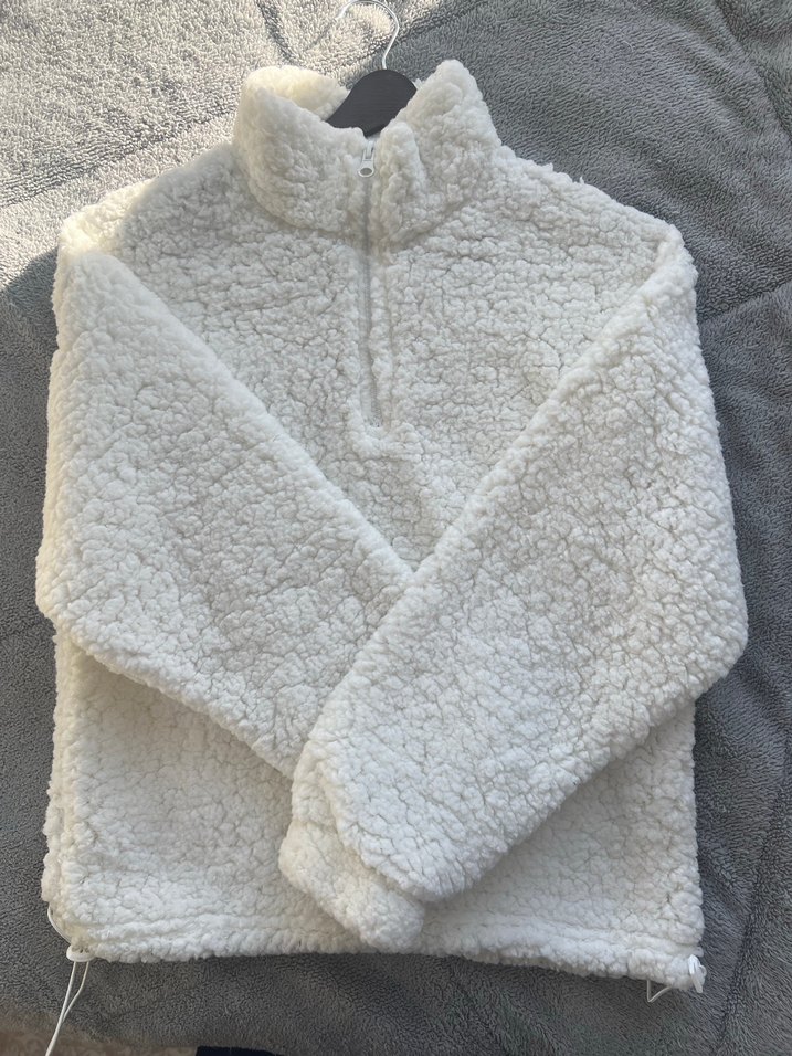 Gri Kadın Peluş Yumuşak Fermuarlı Sweatshirt - Görsel 3