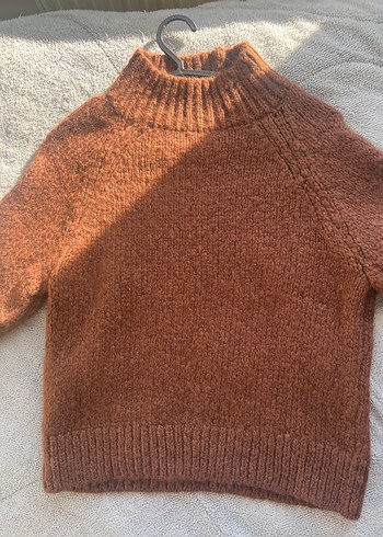 Kadın Örgü Kahverengi Bisiklet Yaka Kazak - Görsel 2