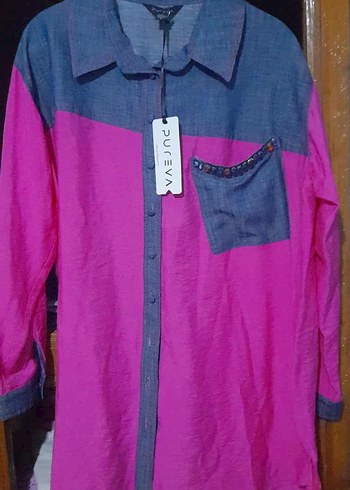 Pembe Düğmeli Uzun Kollu Salaş Gömlek