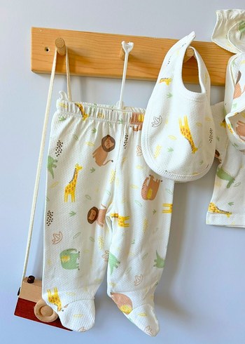 Erkek bebek Safari desenli 5li hastane çıkışı takım - Görsel 4