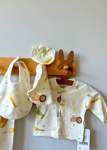 Erkek bebek Safari desenli 5li hastane çıkışı takım - Görsel 2