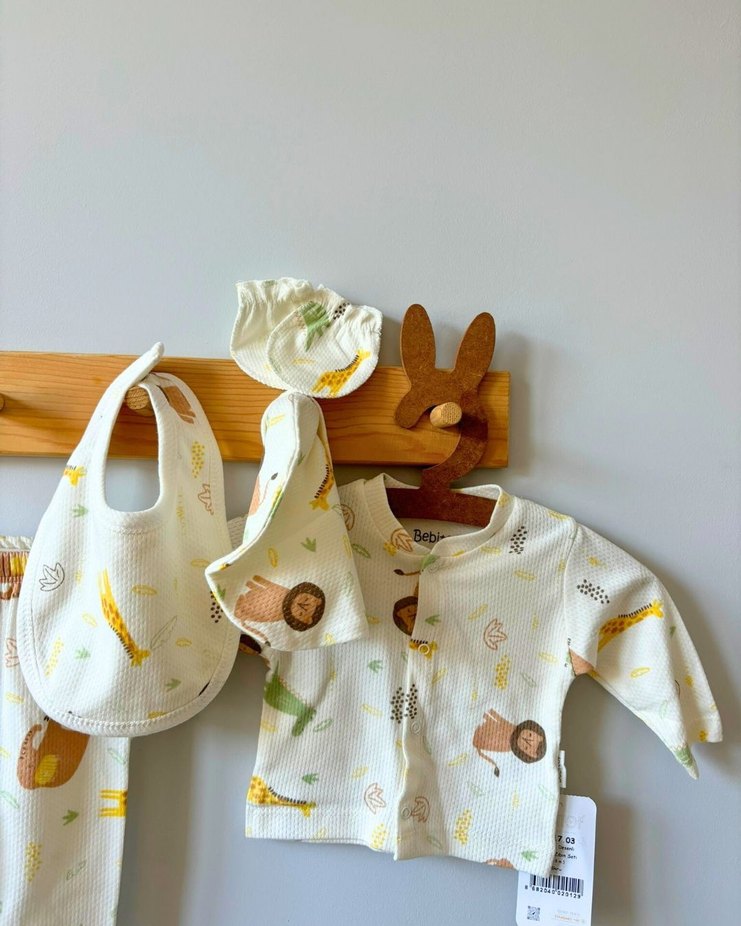 Erkek bebek Safari desenli 5li hastane çıkışı takım - Görsel 2