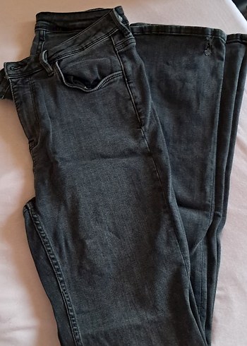 LC Waikiki Gri Kadın Kot Pantolon Kemerli Regular Fit