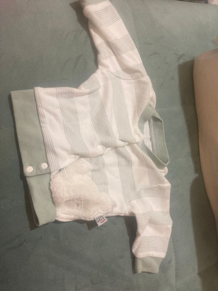 Düğmeli Bebek Hastane Kıyafeti Gri- Beyaz - Görsel 2