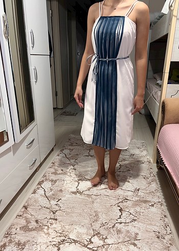 38 Beden Bohem Tarzı Beyaz Midi Elbise