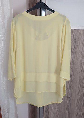 Sarı V Yaka Drapeli Kadın Bluz - Görsel 5