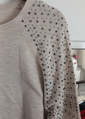 Kadın Bej Triko Uzun Kollu Salaş Kazak - Görsel 2