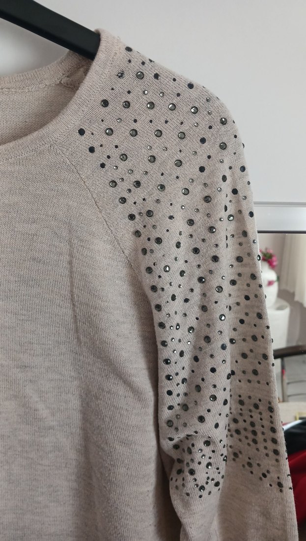 Kadın Bej Triko Uzun Kollu Salaş Kazak - Görsel 2