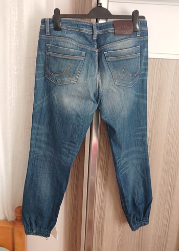 Kadın Mavi Denim Bol Kesim Kemerli Jean - Görsel 7