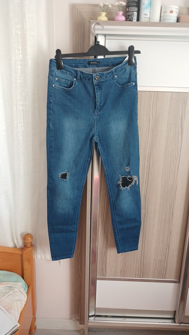 Kadın Mavi Bol Kesim Denim Pantolon - Görsel 2