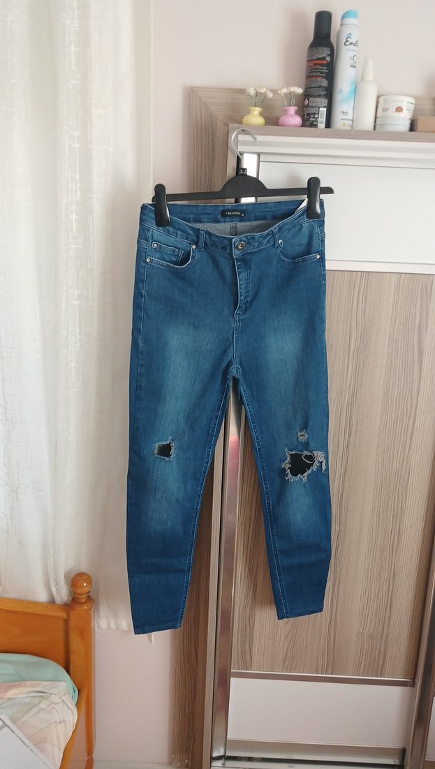 Kadın Mavi Bol Kesim Denim Pantolon - Görsel 3