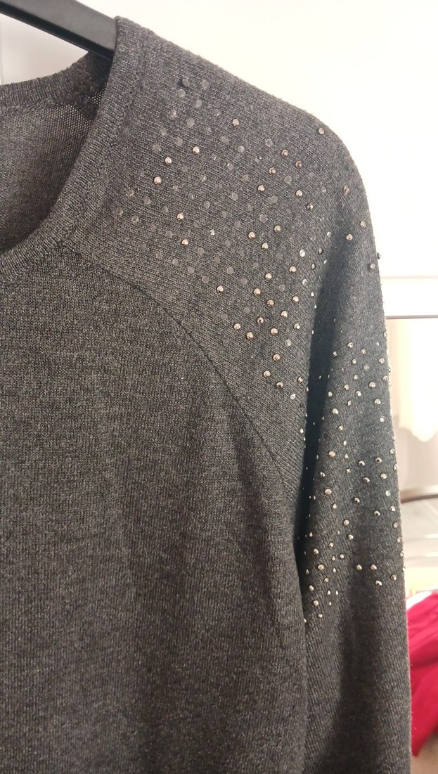 Gri Triko Kadın Salaş Kazak - Görsel 2