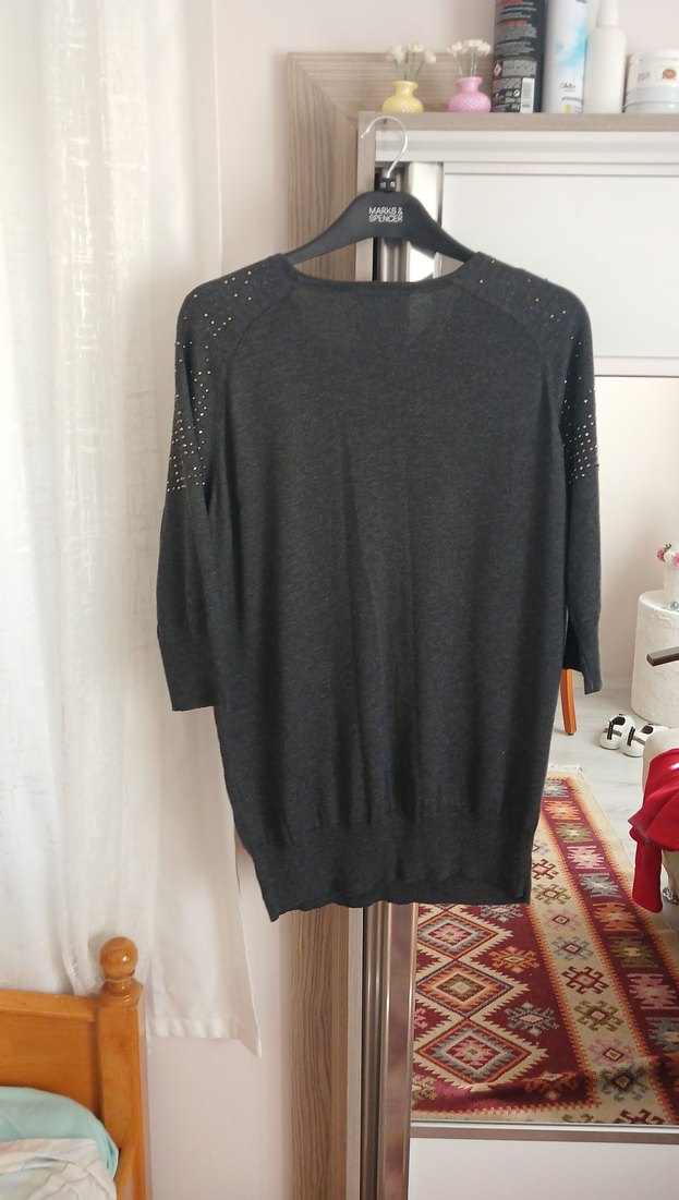 Gri Triko Kadın Salaş Kazak - Görsel 4