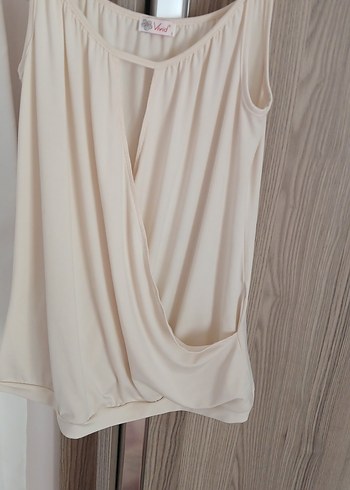 Bej Drapeli Askılı Mini Bluz - Görsel 4