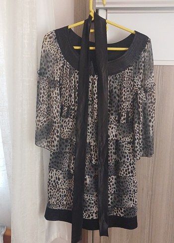 Gri Leopar Desenli Salaş elbıse - Görsel 2