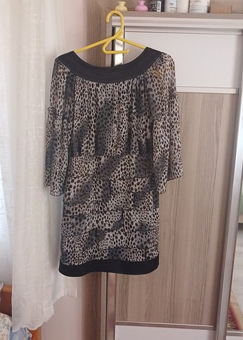 Gri Leopar Desenli Salaş elbıse - Görsel 7