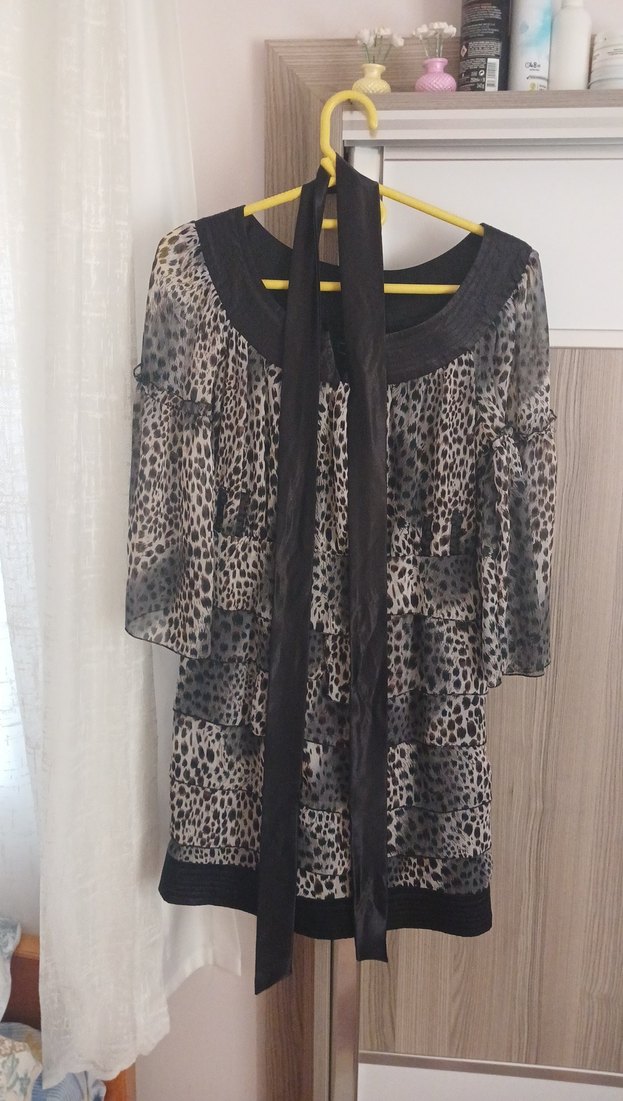 Gri Leopar Desenli Salaş elbıse - Görsel 2