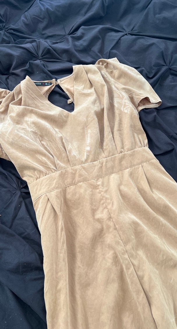 Bej Süet Uzun Tulum, Drapeli, - Görsel 4