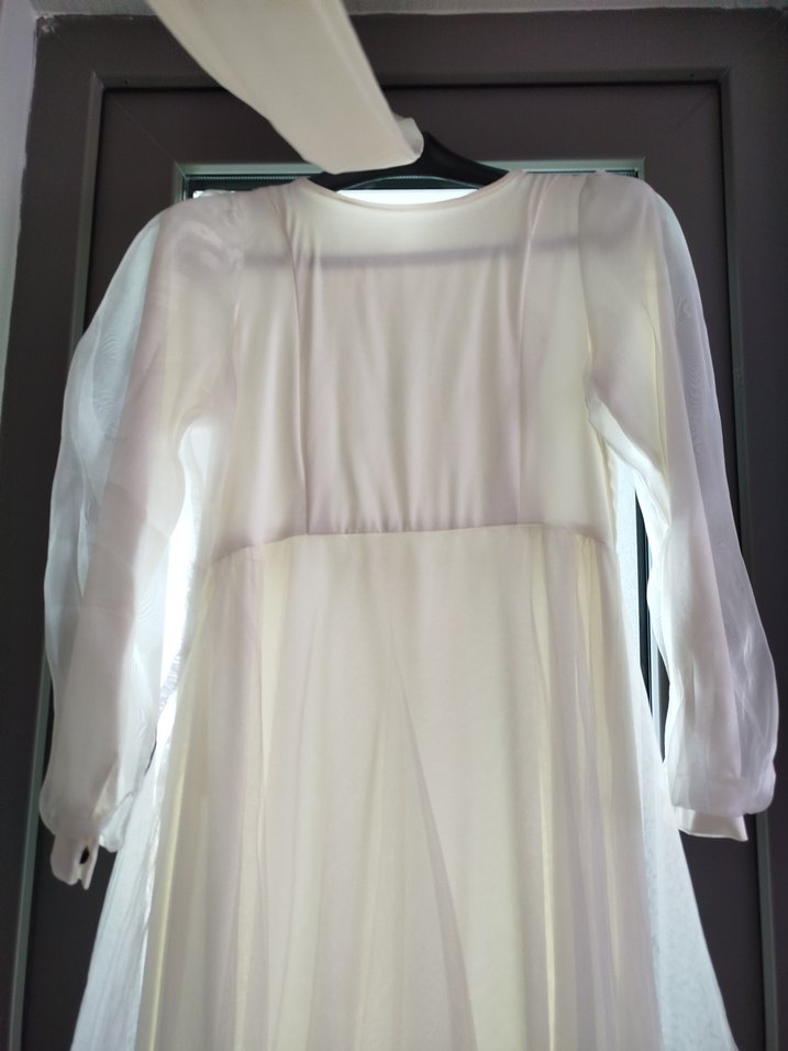 Beyaz Vintage A Kesim Uzun Abiye - Görsel 2