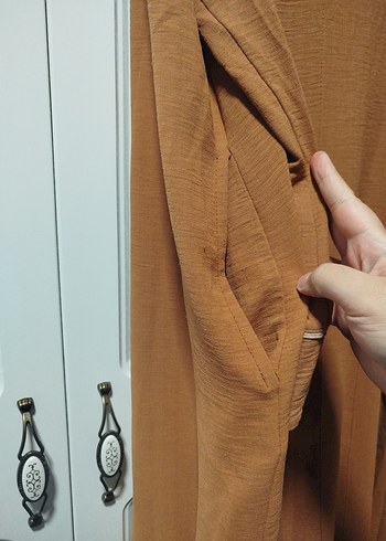 Düğmeli Uzun Kahverengi Kadın Elbise - Görsel 6