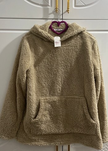 Kahverengi Kapüşonlu Peluş Sweatshirt