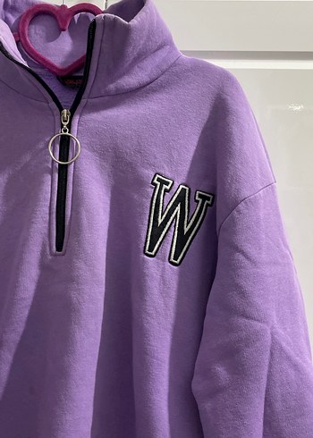 xl Beden mor Renk Yarım Fermuarlı Sweatshirt