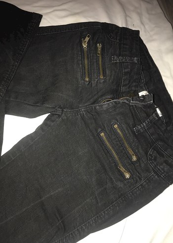 Fermuarlı Siyah Biker Kadın Kot Pantolon
