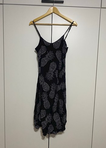 Siyah Ananas Desenli İnce Kadın Elbise - Görsel 2